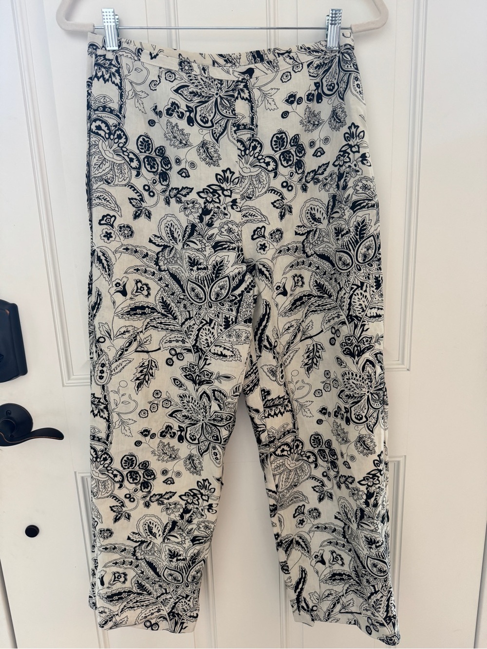 Silk Club Collection‎ Lined Floral Linen Pants black white size 10 small spot